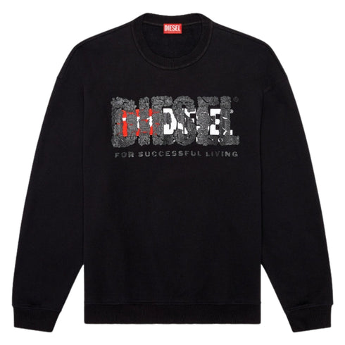 Diesel Double Destroyed Logo Black Sweatshirt S Nabel M 9Xx